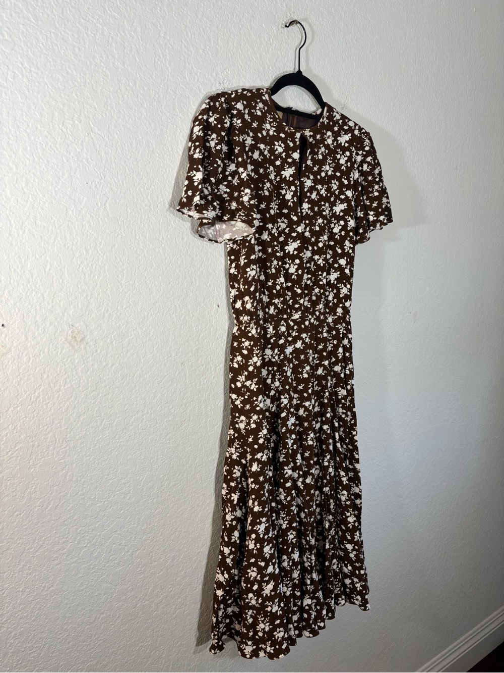 Michael Kors Brown White Floral Short Sleeve Midi Dress Women’s Size 2 - Picture 3 of 15